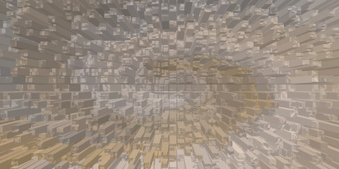 Abstract 3d render of interlocking beige cubes