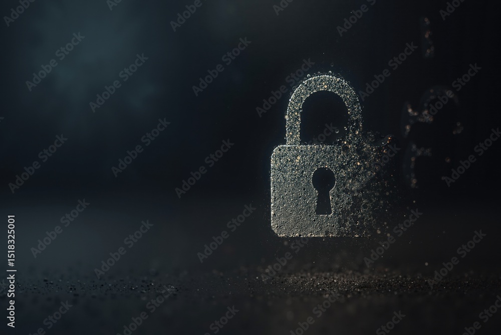Aufkleber digital lock symbol dissolving into particles representing security, protection, and privacy in the 