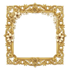 Royal-inspired golden floral ornamental frame with elegant accents, perfect for wedding invitations, luxury branding or official certificates