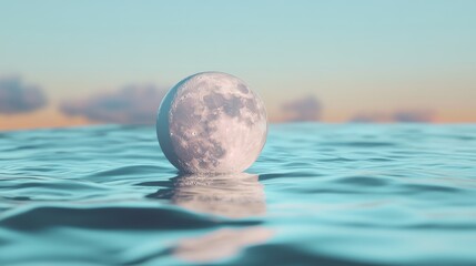 a little mini moon floating on liquid, solid background 