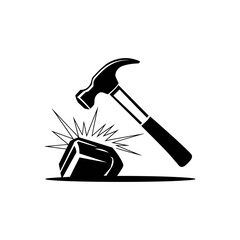 Hammer Striking Stone: A bold illustration depicts a hammer mid-strike, poised to shatter a stone, representing creation or destruction and the power of focused effort.