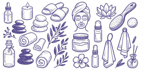 Illustrative wellness and spa essentials conveying relaxation therapy and self care routines