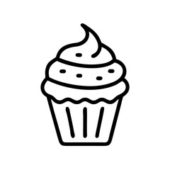 Cupcake with swirl frosting outline icon, isolated on white background