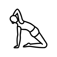 Yoga stretch pose outline icon, isolated on white background