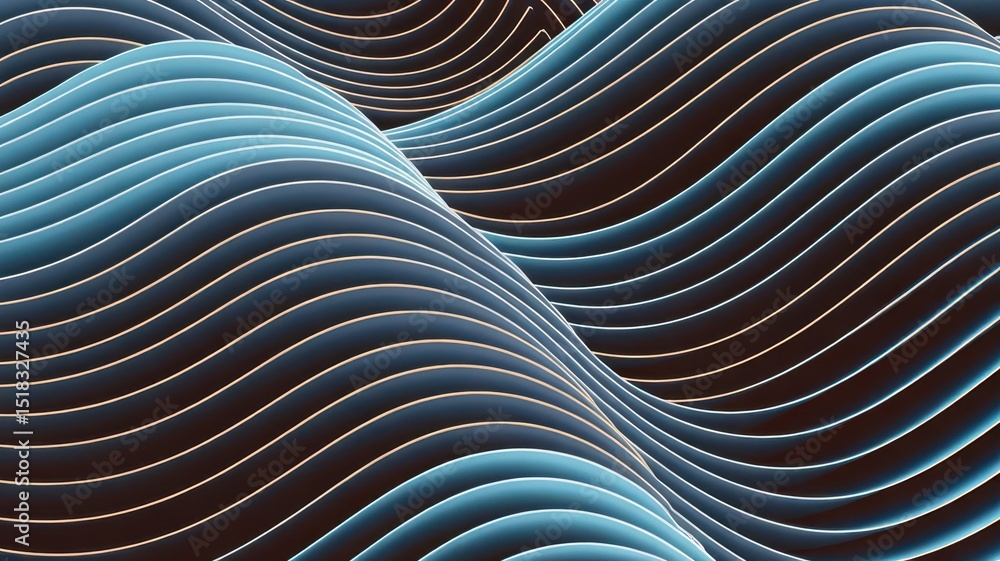 Aufkleber abstract wavy layered 3d rendering that evokes a calming and cool atmosphere