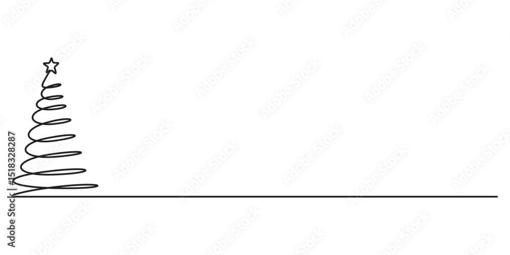 Poster continuous single minimal line drawing christmas tree. one line art style christmas tree. vector ill