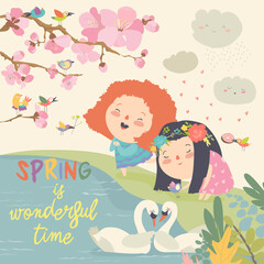 Hand-drawn cute cartoon animal poster templates, interesting children's flat vector illustrations, and cheerful festival backgrounds