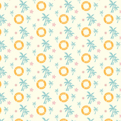 Seamless summer-themed pattern design with a fun and tropical vibe. The background is a soft cream color, and the pattern consists of repeating playful icons.