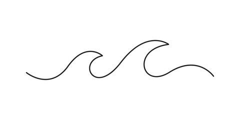 Continuous one line drawing of sea wave. Modern abstract seascape and concept for surf club in simple linear style. Doodle vector illustration