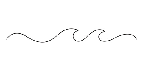 Continuous one line drawing of sea wave. Modern abstract seascape and concept for surf club in simple linear style. Doodle vector illustration