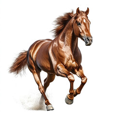 Naklejka premium beautiful brown horse galloping on a white background with a clipping path