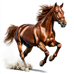 Obraz premium beautiful brown horse galloping on a white background with a clipping path