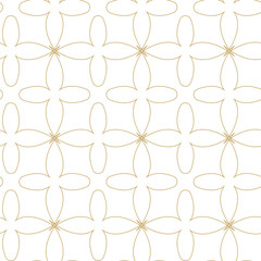 Seamless abstract geometric pattern with gold lines, squares, and shapes on white background. Ideal for fabric, wallpapers, notebooks, gift wrap, packaging, rugs, and branding.