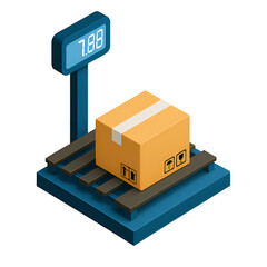 isometric Weighing Scale with Cardboard Package, Logistics and Shipping Concept Illustration ,Warehouse machine, weight scale icon in isometric icon

