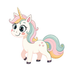 Naklejka premium Fantasy Unicorn with Glitter and Pastel Rainbow.