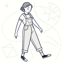 A boy in motion walking confidently, drawn in modern flat vector style for fashion or lifestyle projects.