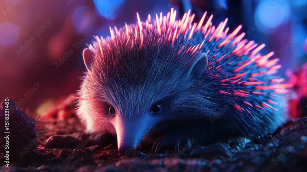 Poster a small hedgehog perched on a pile of dirt, compact and informative description without creative add