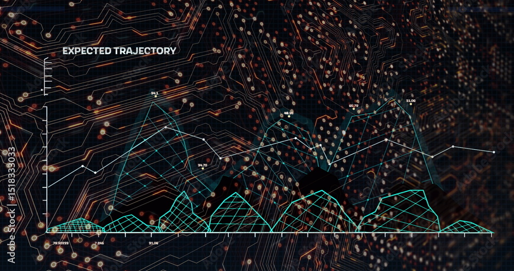 Poster image of integrated circuit and graphs on black background