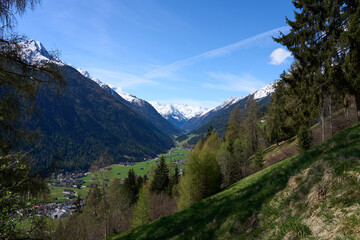 Neustift im Stubaital, Austria - April 19, 2025 - a small town in an alpine valley at Easter time