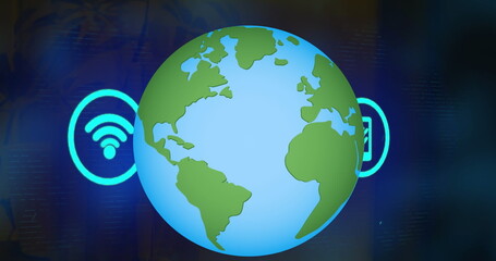 Image of globe with wifi icons over dark background