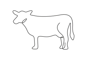 Vector continuous one line cow. Domestic cattle. Animal. Linear minimal style. Vector illustration