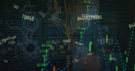 Image of graphs and data processing on interface with black background