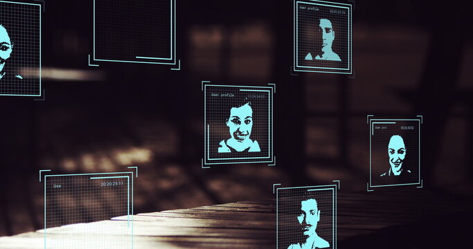 Image of data processing over walking people