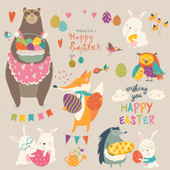 Hand-drawn cute cartoon animal poster templates, interesting children's flat vector illustrations, and cheerful festival backgrounds