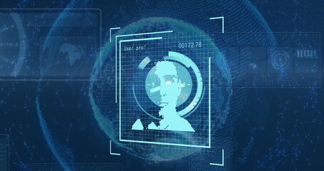 Image of globe, clock, and user photos over navy background