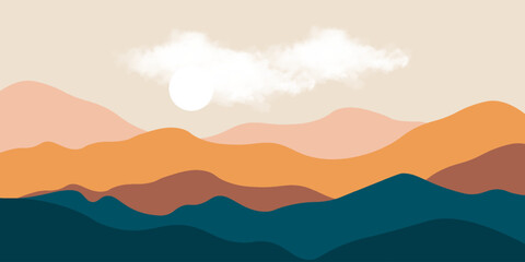 Abstract landscape poster. Nature wall decor contemporary art prints, medieval mountains backdrop. vector