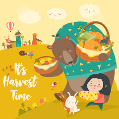 Hand-drawn cute cartoon animal poster templates, interesting children's flat vector illustrations, and cheerful festival backgrounds