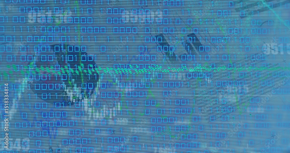 Aufkleber image of financial data and graph over binary code on blue background