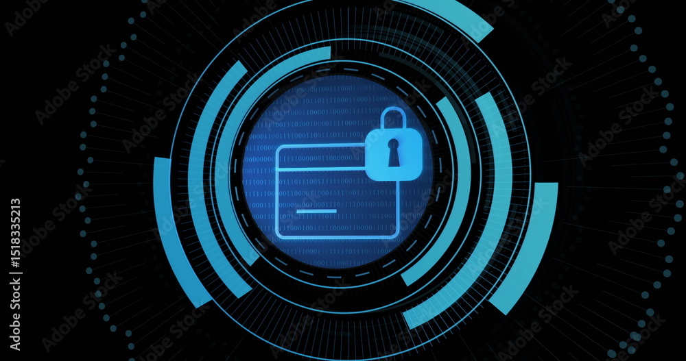Aufkleber image of card and digital padlock in processing circle on black background