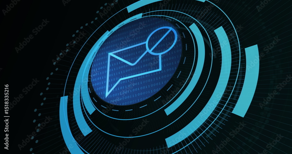 Poster image of email in processing circle on black background