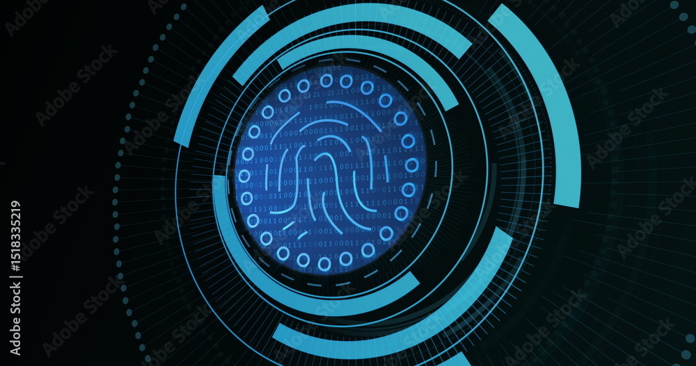Aufkleber image of fingerprint in processing circle on black background