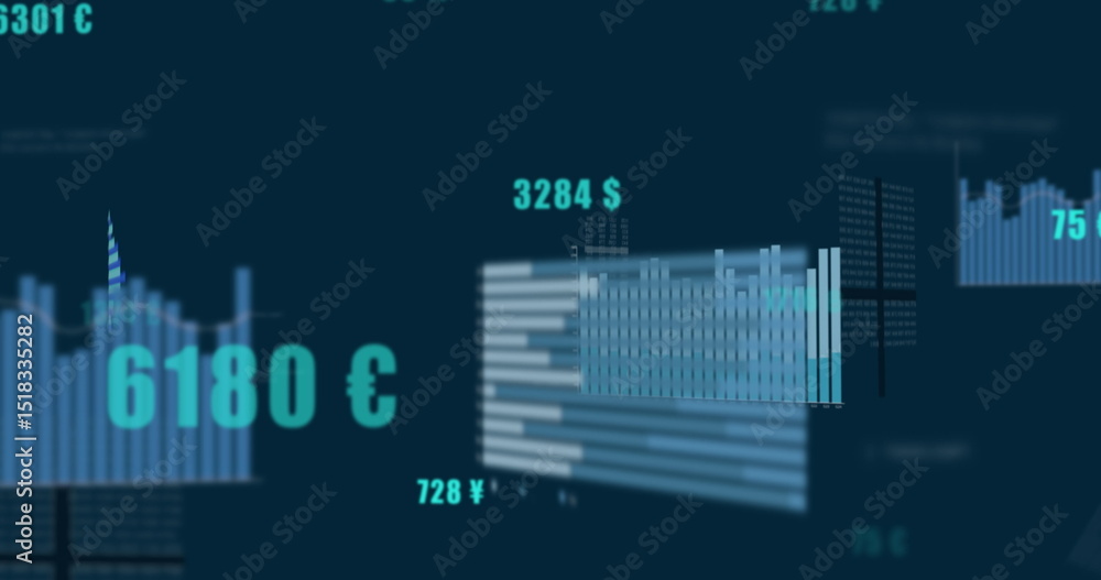 Poster image of diverse graphs and financial data on navy background