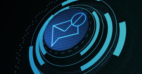 Image of email in processing circle on black background