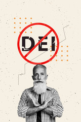 Poster photo vertical collage of serious old man show crossed hands gesture dei forbidden symbol...