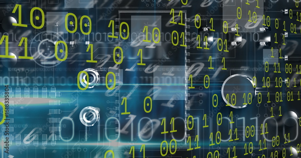 Poster image of data processing over dark background