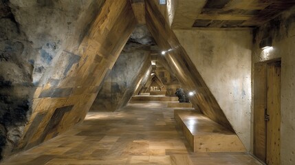 Obraz premium Cave Wine Cellar with Wooden Architecture, and Interior Design.