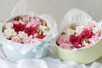 Home-made marshmallow floristry. Natural apple marshmallows, slightly sweet