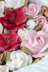 Home-made marshmallow floristry. Natural apple marshmallows, slightly sweet