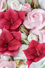 Home-made marshmallow floristry. Natural apple marshmallows, slightly sweet