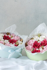 Home-made marshmallow floristry. Natural apple marshmallows, slightly sweet
