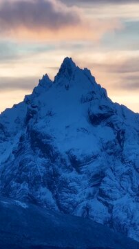 Mount Olivia At Ushuaia Tierra Del Fuego Argentina. Breathtaking Aerial View Of Time Lapse Drone Footage. Outdoor Tourism Icon Patagonia Glacier. Outdoor Aerial. Ushuaia Tierra Del Fuego.