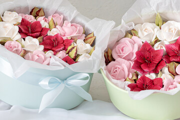 Home-made marshmallow floristry. Natural apple marshmallows, slightly sweet