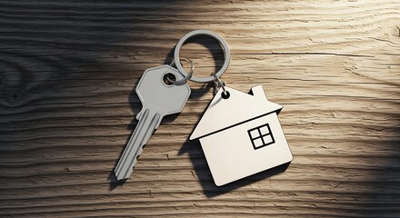 House Key on Wooden Surface - Homeownership Concept