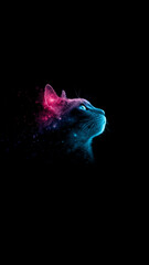 cosmic cat with flowing galaxy pattern glows