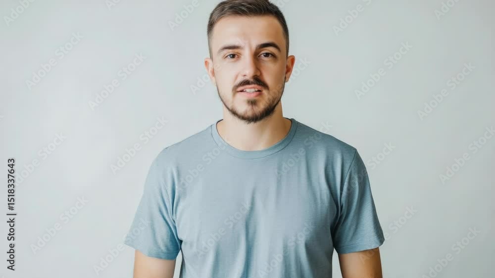 Poster a person wearing a beard and a blue shirt, suitable for use in a variety of contexts such as illustr