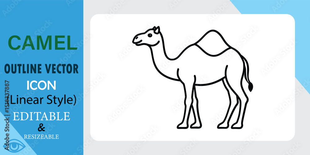 Poster a simple black linear outline vector illustration of a camel. editable and resizable graphic suitabl